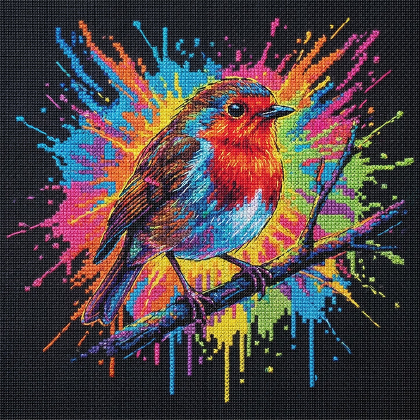 Colorful Splash Robin - Full 14CT Stamped Cross Stitch 30x30CM - Huacan