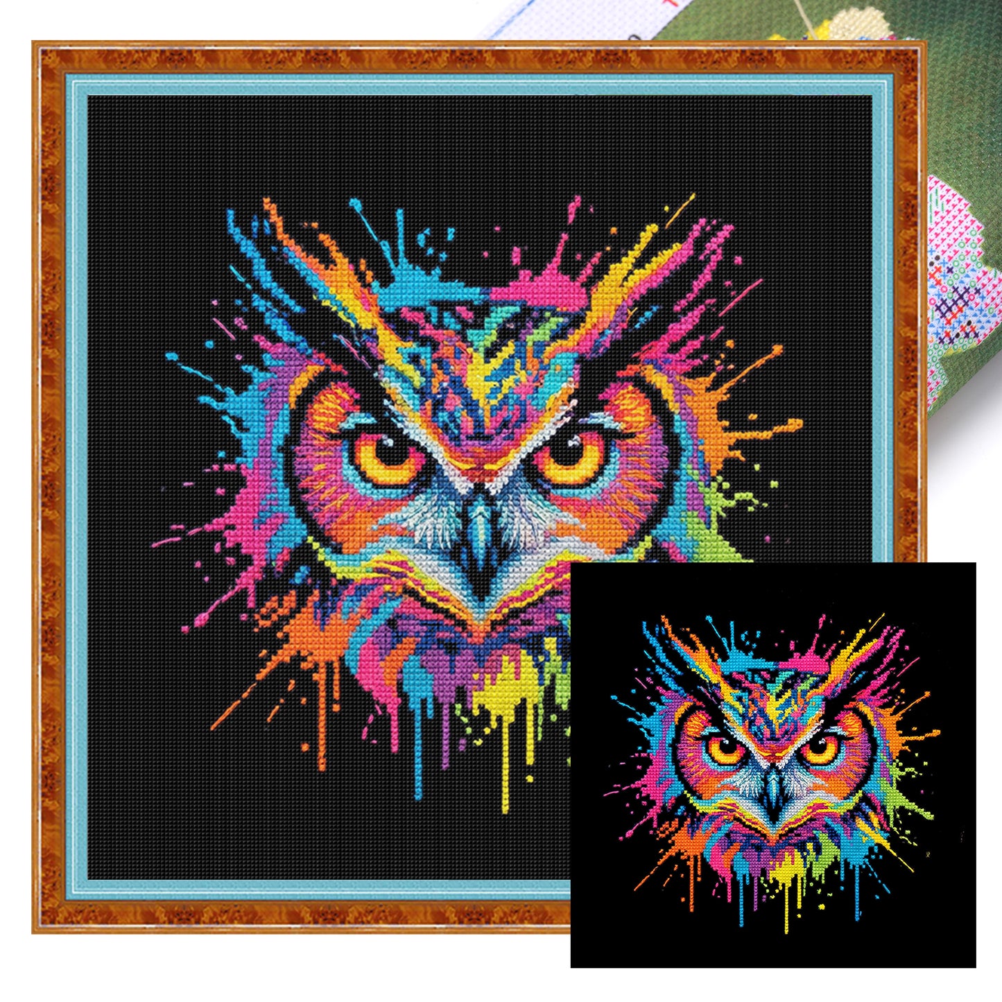 Colorful Splash Owl - Full 14CT Stamped Cross Stitch 30x30CM - Huacan