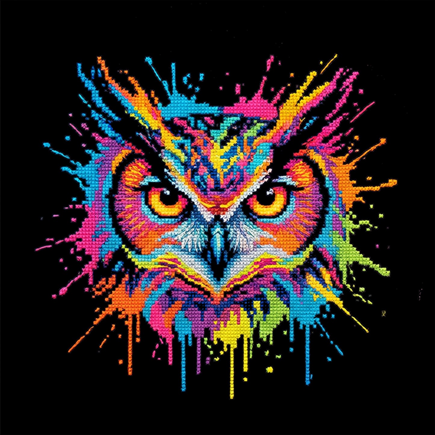 Colorful Splash Owl - Full 14CT Stamped Cross Stitch 30x30CM - Huacan
