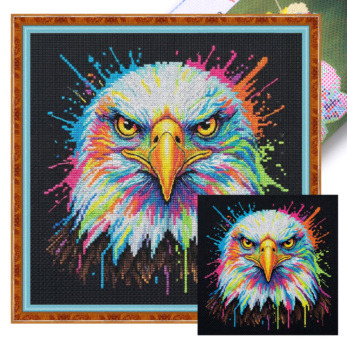 Colorful Splash Bald Eagle - Full 14CT Stamped Cross Stitch 30x30CM - Huacan
