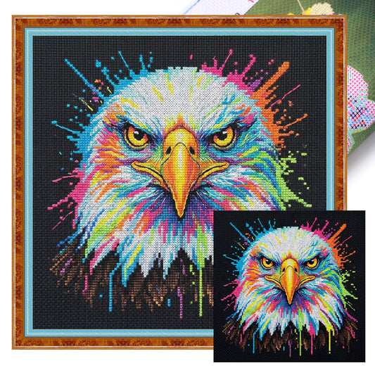 Colorful Splash Bald Eagle - Full 14CT Stamped Cross Stitch 30x30CM - Huacan