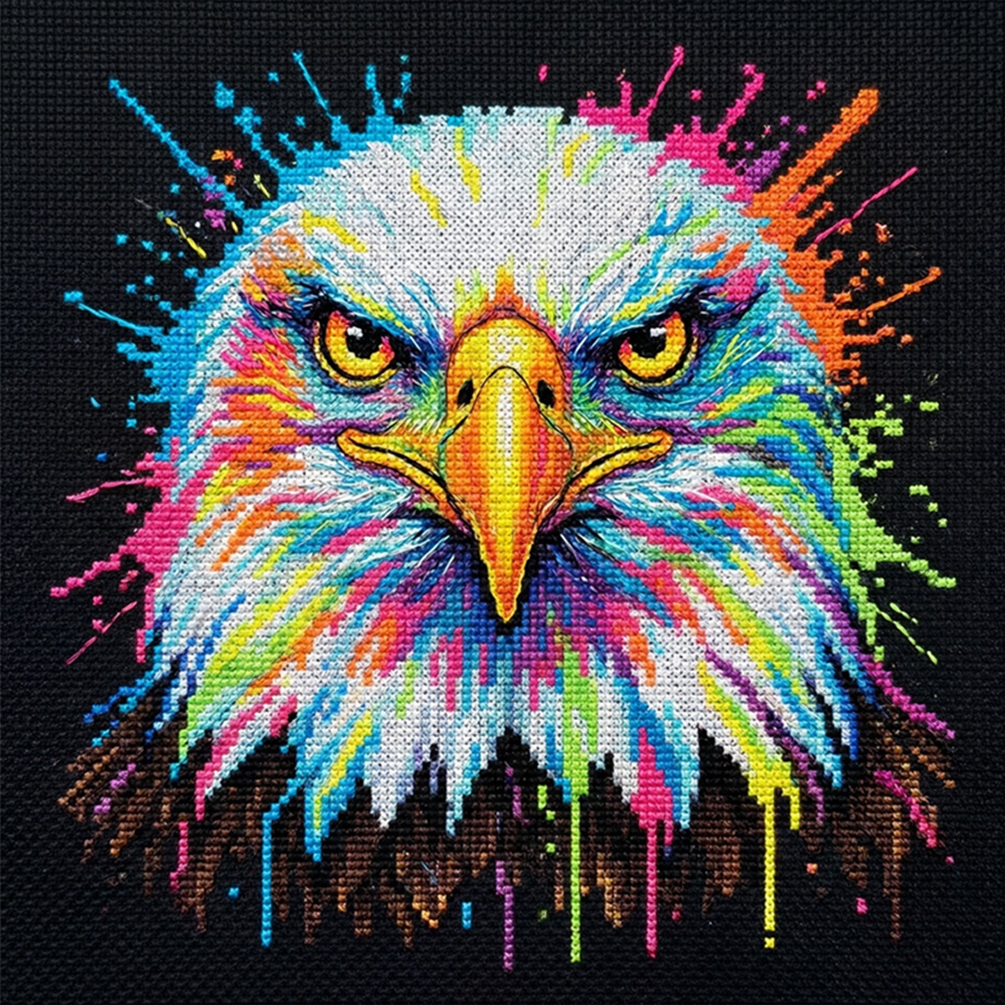 Colorful Splash Bald Eagle - Full 14CT Stamped Cross Stitch 30x30CM - Huacan