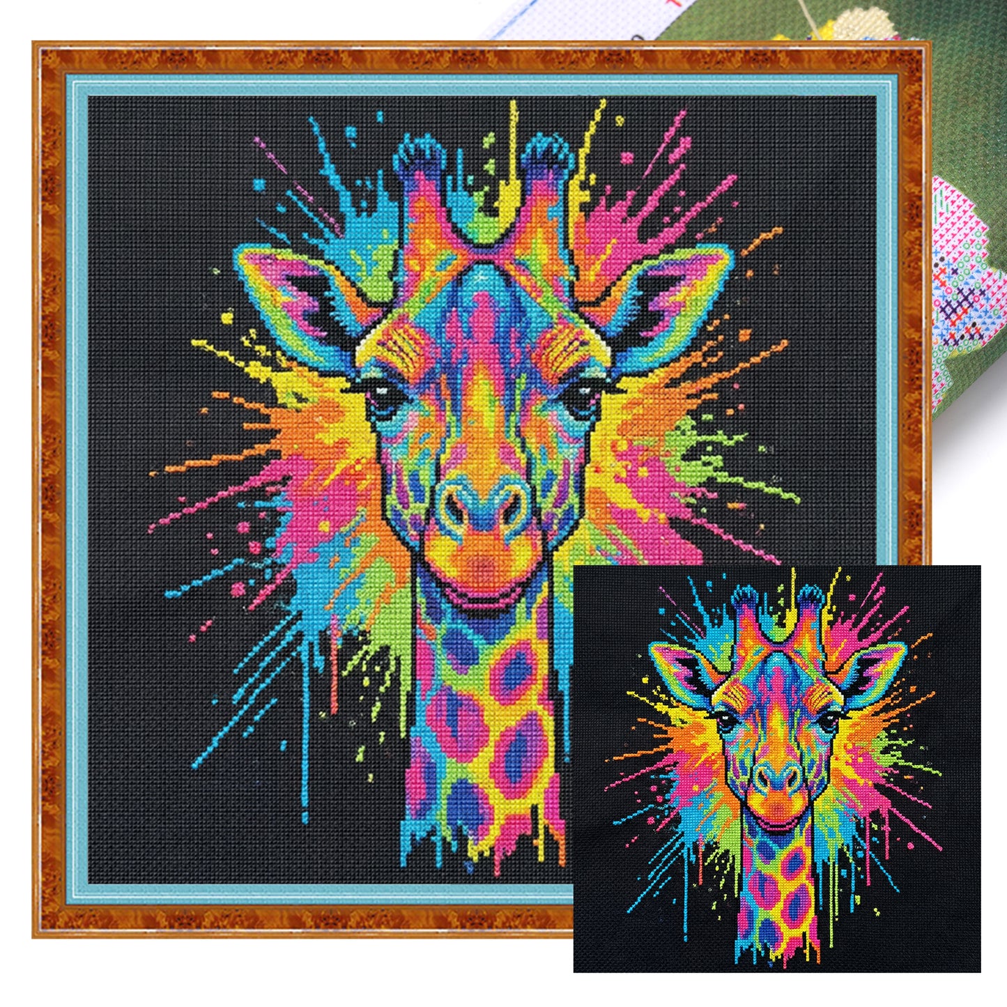 Colorful Splash Giraffe - Full 14CT Stamped Cross Stitch 30x30CM - Huacan