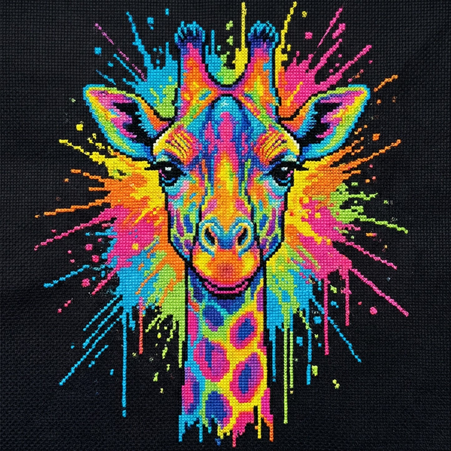 Colorful Splash Giraffe - Full 14CT Stamped Cross Stitch 30x30CM - Huacan