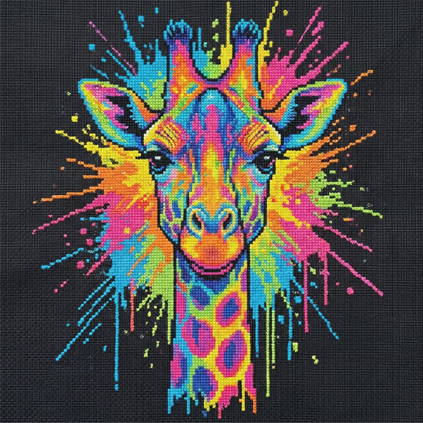 Colorful Splash Giraffe - Full 14CT Stamped Cross Stitch 30x30CM - Huacan