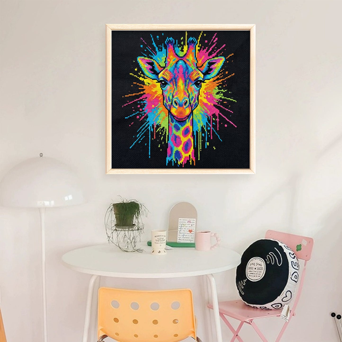 Colorful Splash Giraffe - Full 14CT Stamped Cross Stitch 30x30CM - Huacan