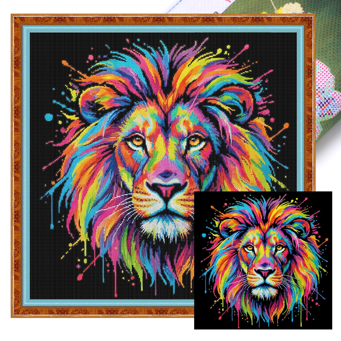 Colorful Splash Lion - Full 14CT Stamped Cross Stitch 30x30CM - Huacan