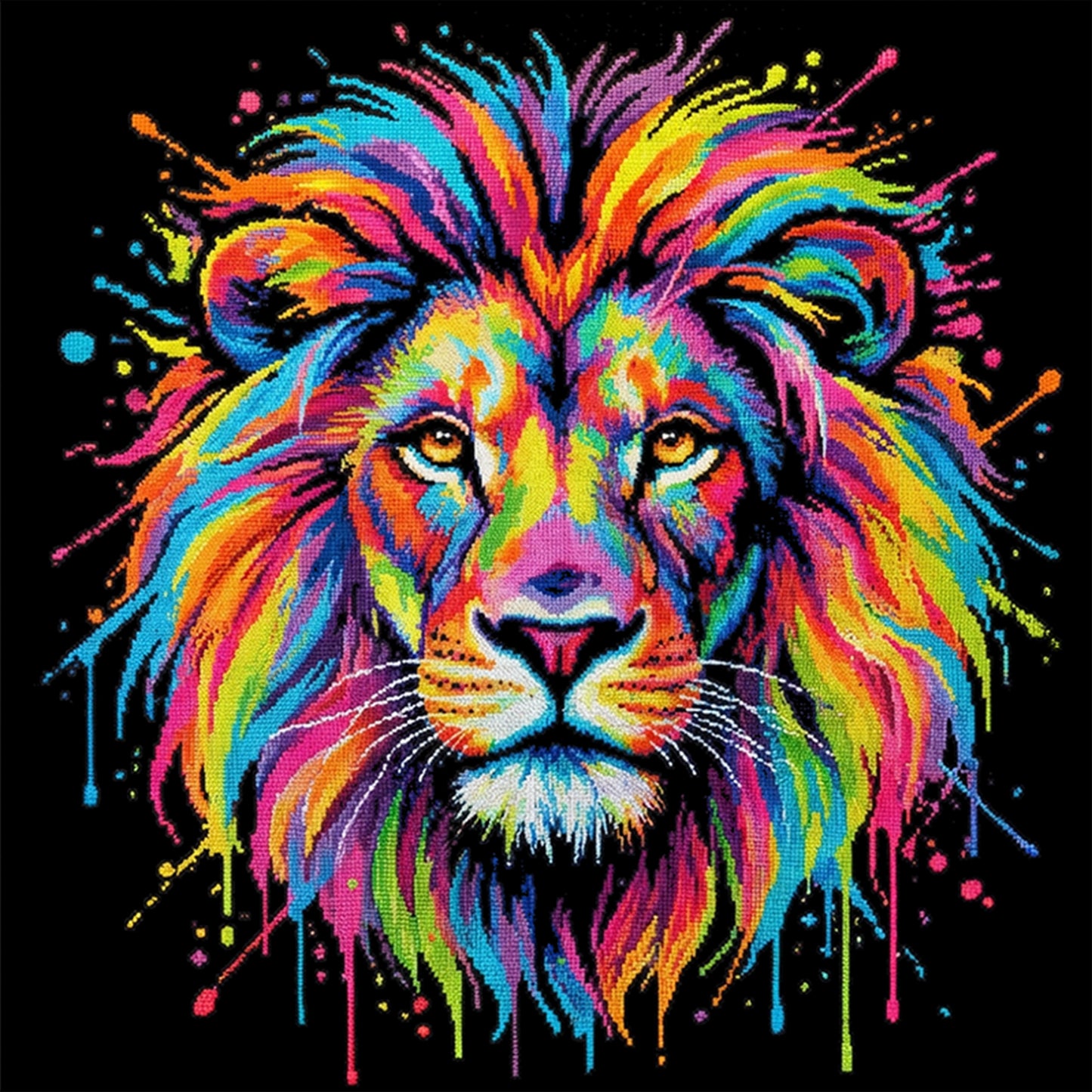 Colorful Splash Lion - Full 14CT Stamped Cross Stitch 30x30CM - Huacan