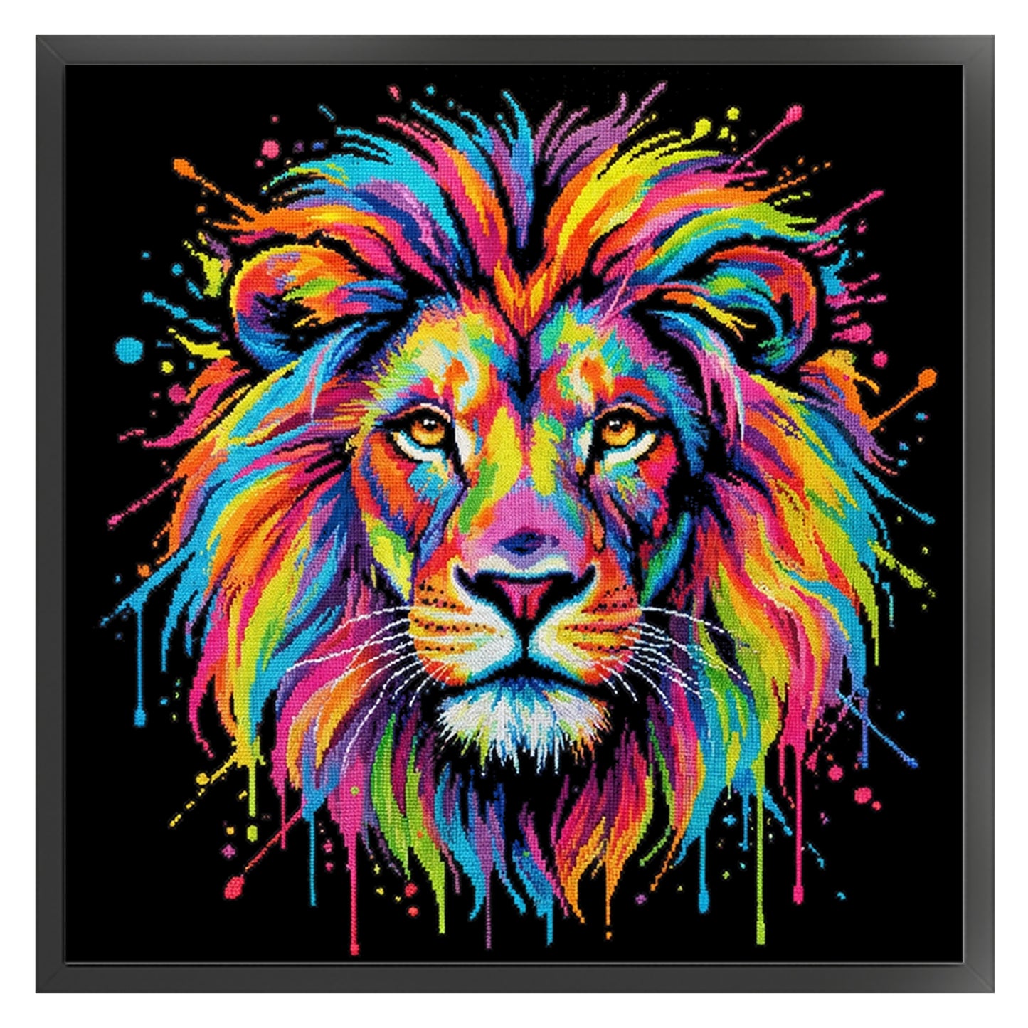 Colorful Splash Lion - Full 14CT Stamped Cross Stitch 30x30CM - Huacan