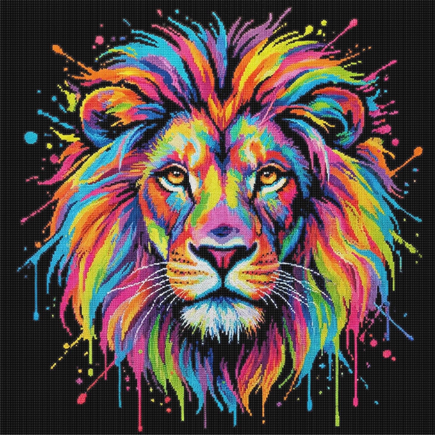 Colorful Splash Lion - Full 14CT Stamped Cross Stitch 30x30CM - Huacan
