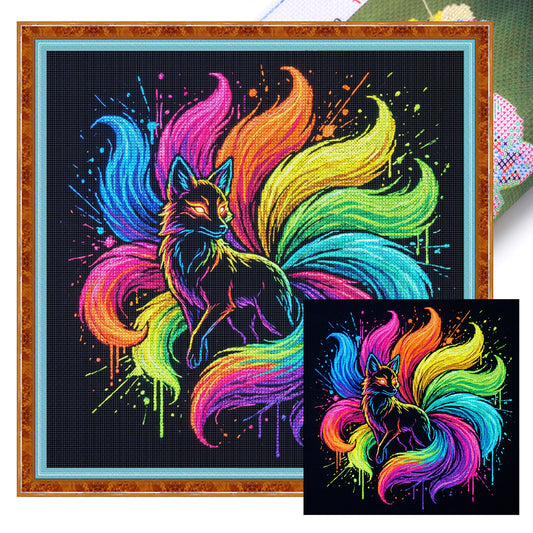 Colorful Splash Kitsune - Full 14CT Stamped Cross Stitch 30x30CM - Huacan
