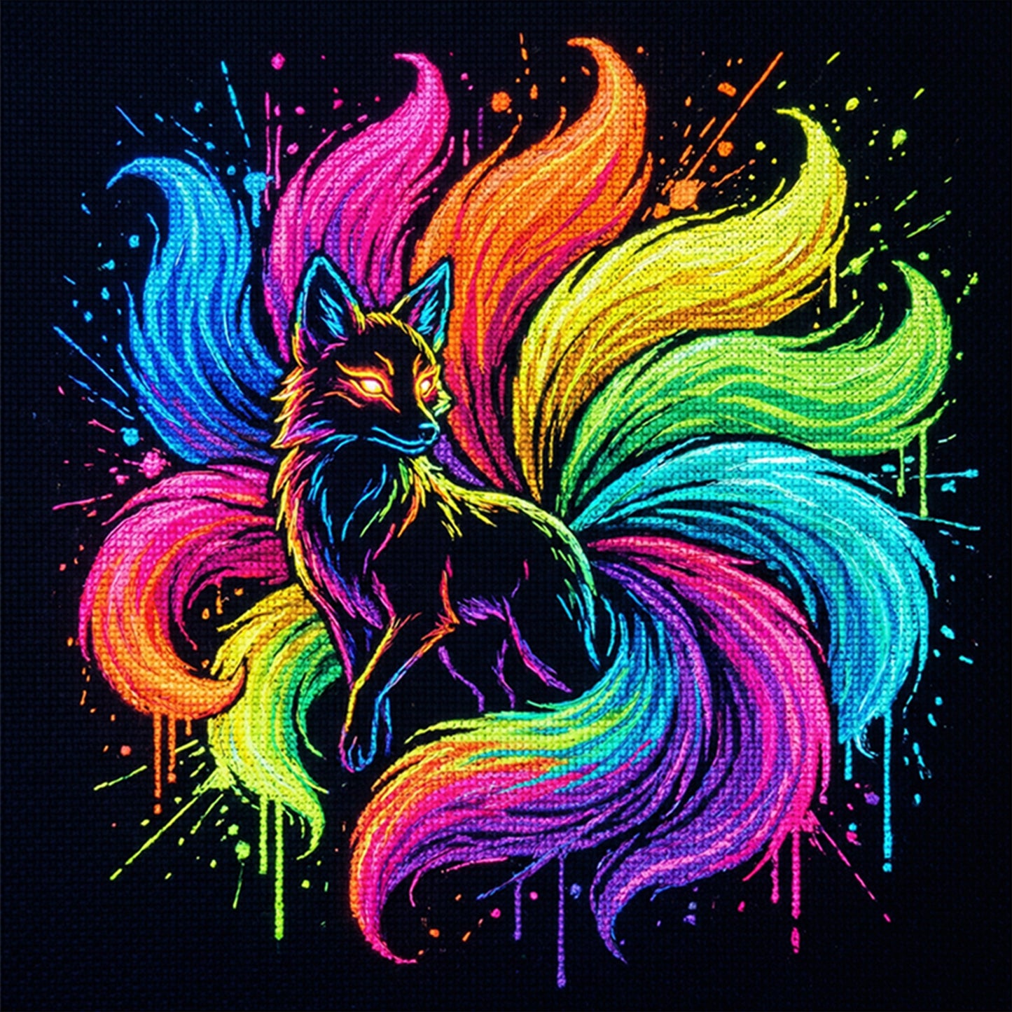 Colorful Splash Kitsune - Full 14CT Stamped Cross Stitch 30x30CM - Huacan