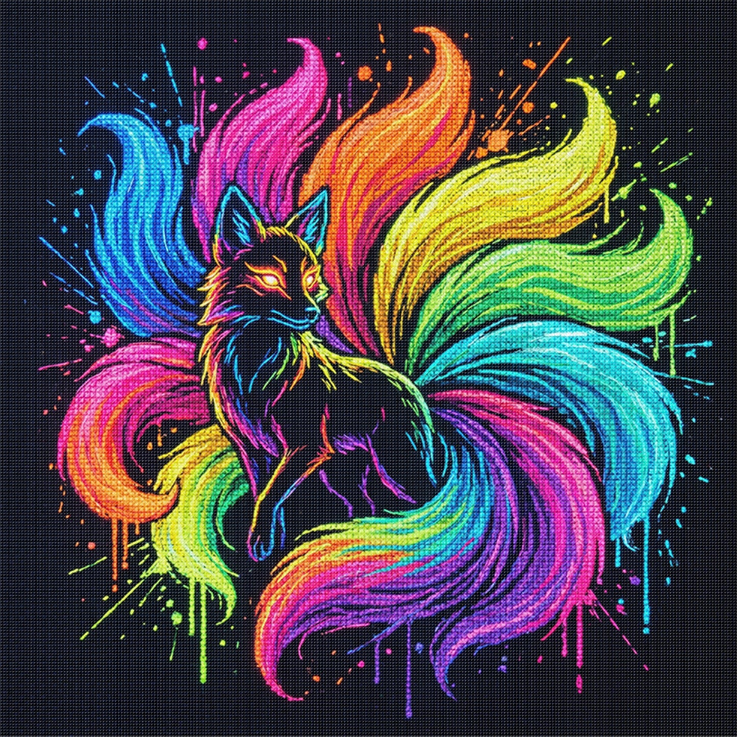Colorful Splash Kitsune - Full 14CT Stamped Cross Stitch 30x30CM - Huacan