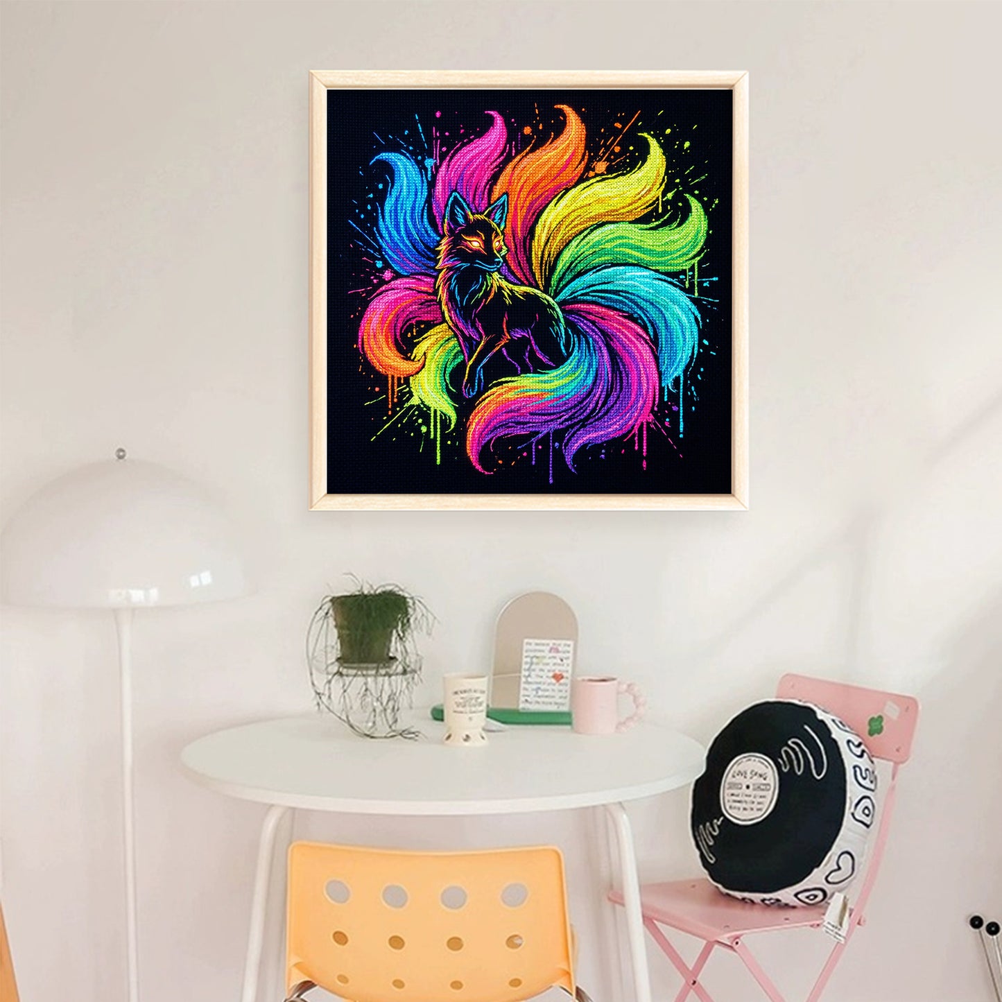 Colorful Splash Kitsune - Full 14CT Stamped Cross Stitch 30x30CM - Huacan