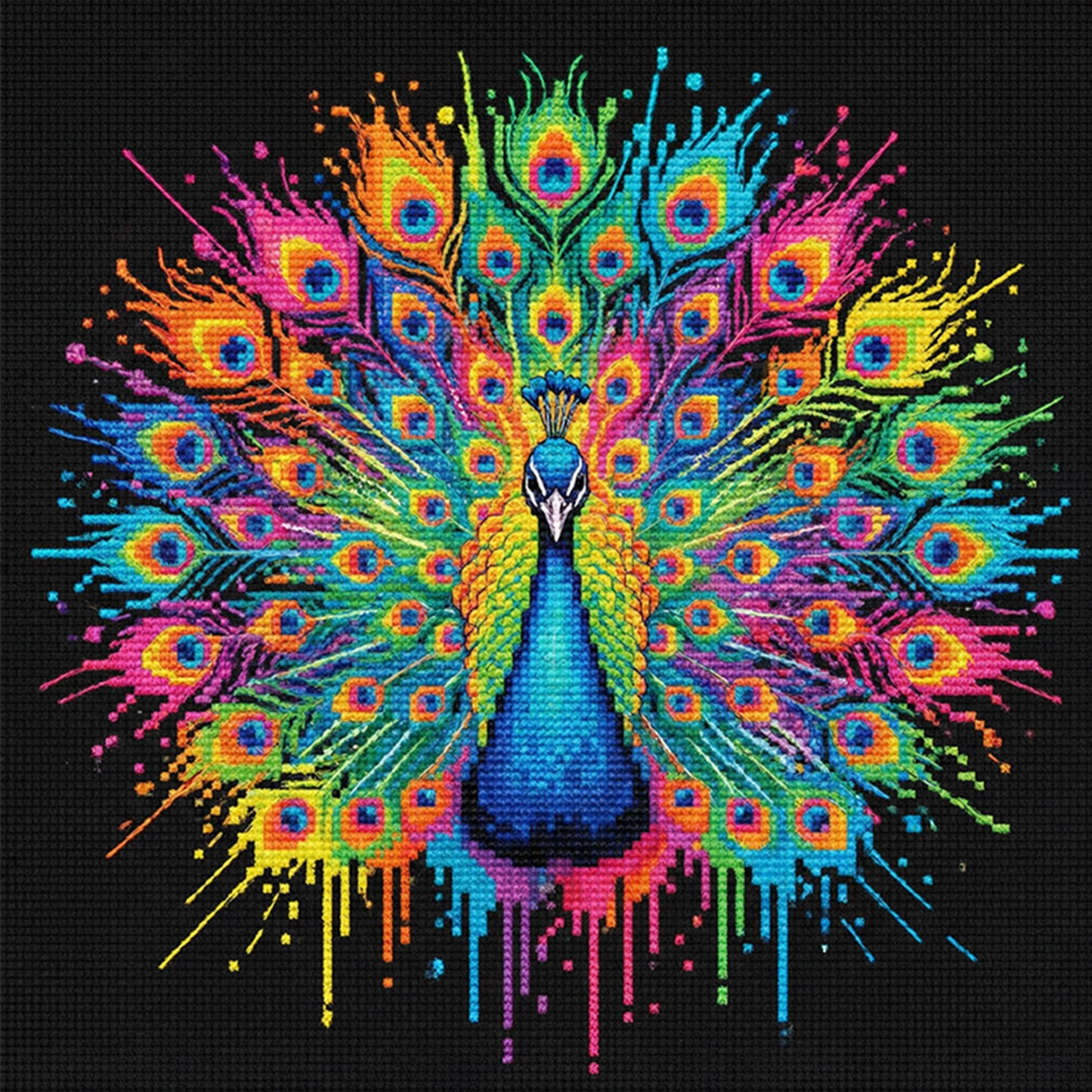Colorful Splash Peacock - Full 14CT Stamped Cross Stitch 30x30CM - Huacan