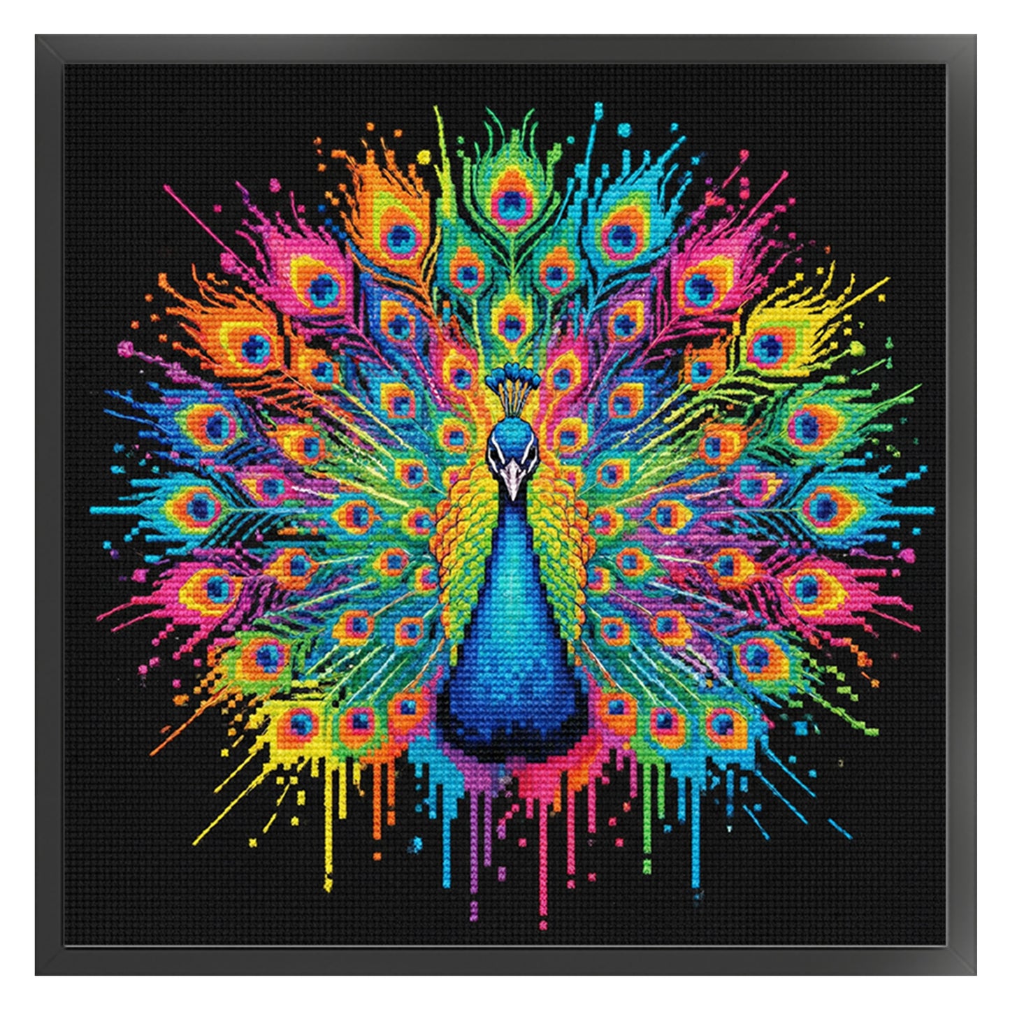 Colorful Splash Peacock - Full 14CT Stamped Cross Stitch 30x30CM - Huacan