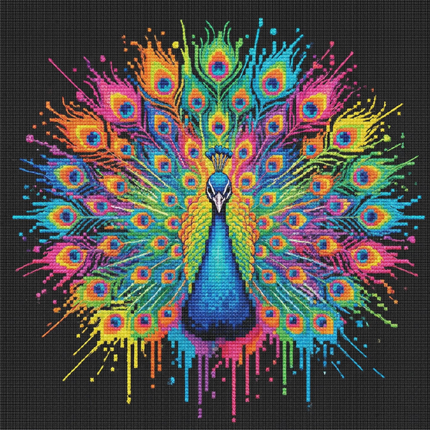 Colorful Splash Peacock - Full 14CT Stamped Cross Stitch 30x30CM - Huacan