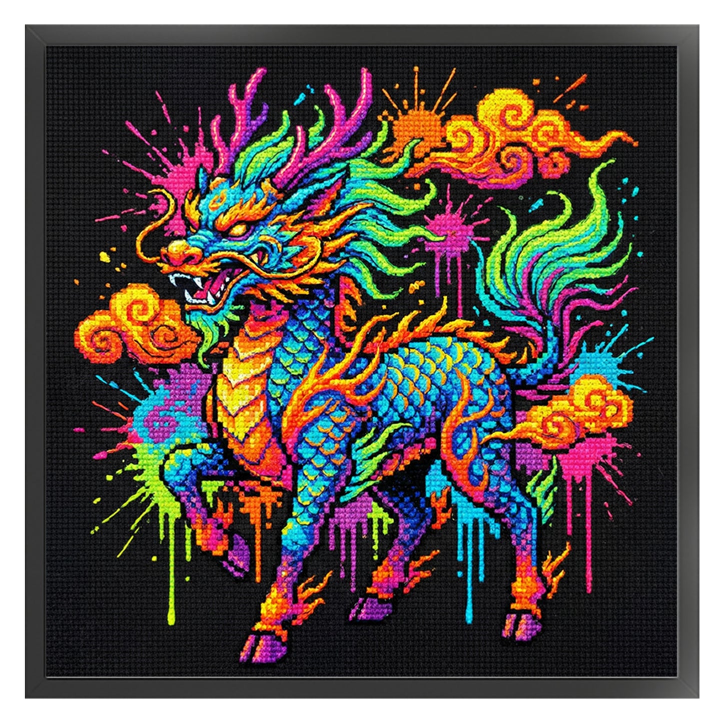 Colorful Splash Qilin - Full 14CT Stamped Cross Stitch 30x30CM - Huacan