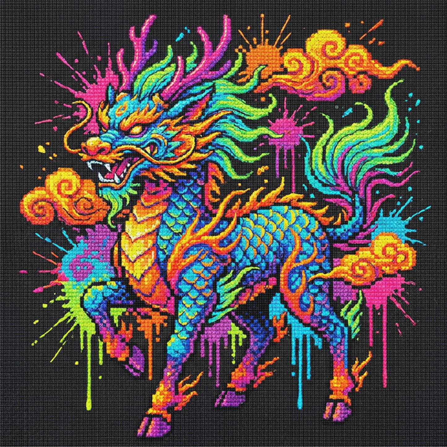 Colorful Splash Qilin - Full 14CT Stamped Cross Stitch 30x30CM - Huacan