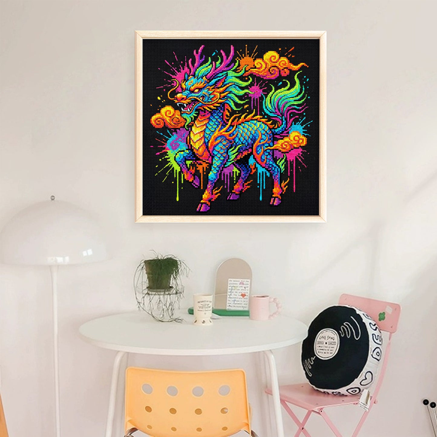 Colorful Splash Qilin - Full 14CT Stamped Cross Stitch 30x30CM - Huacan