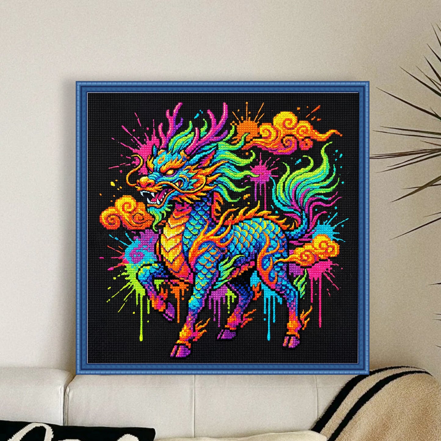 Colorful Splash Qilin - Full 14CT Stamped Cross Stitch 30x30CM - Huacan