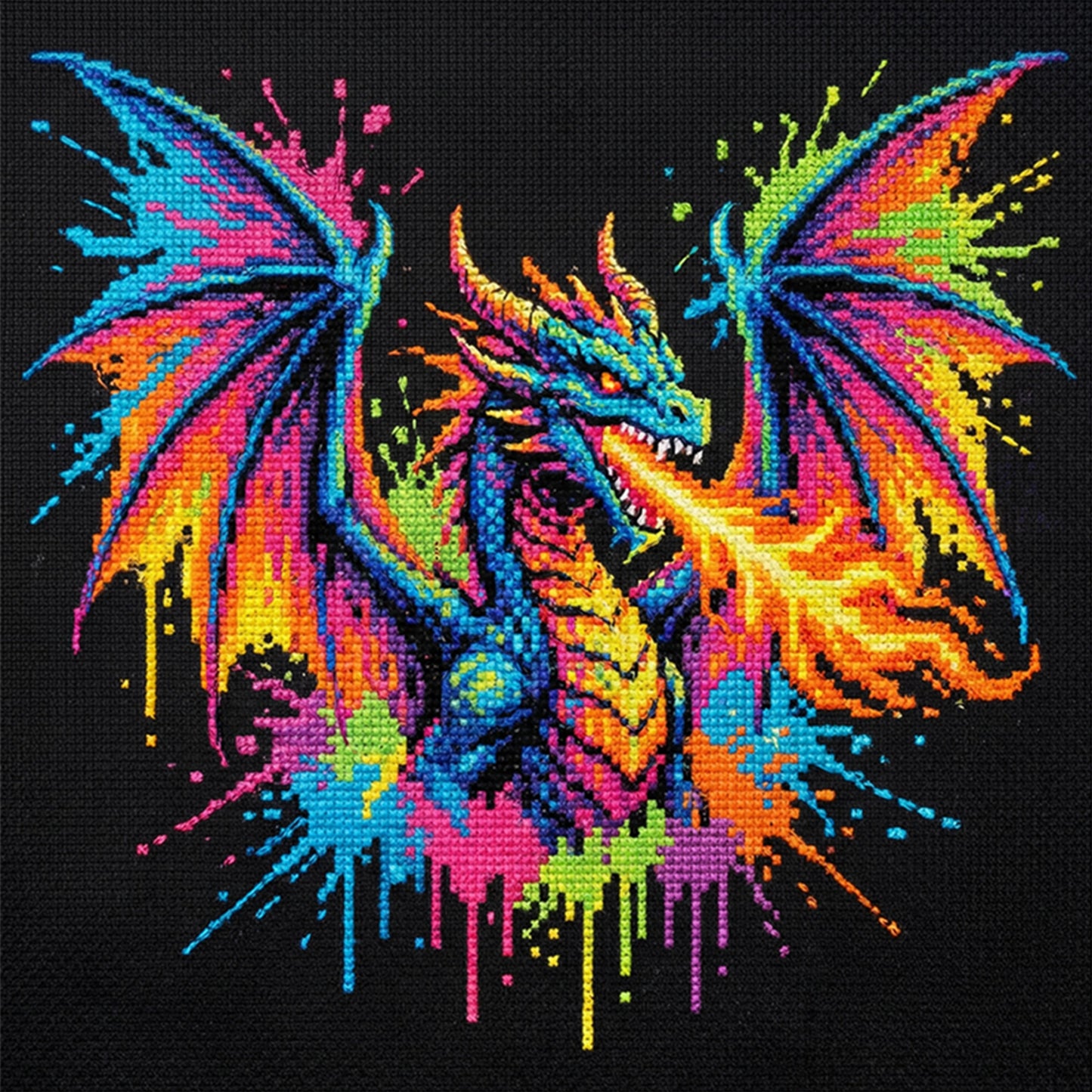 Colorful Splash Dragon - Full 14CT Stamped Cross Stitch 30x30CM - Huacan