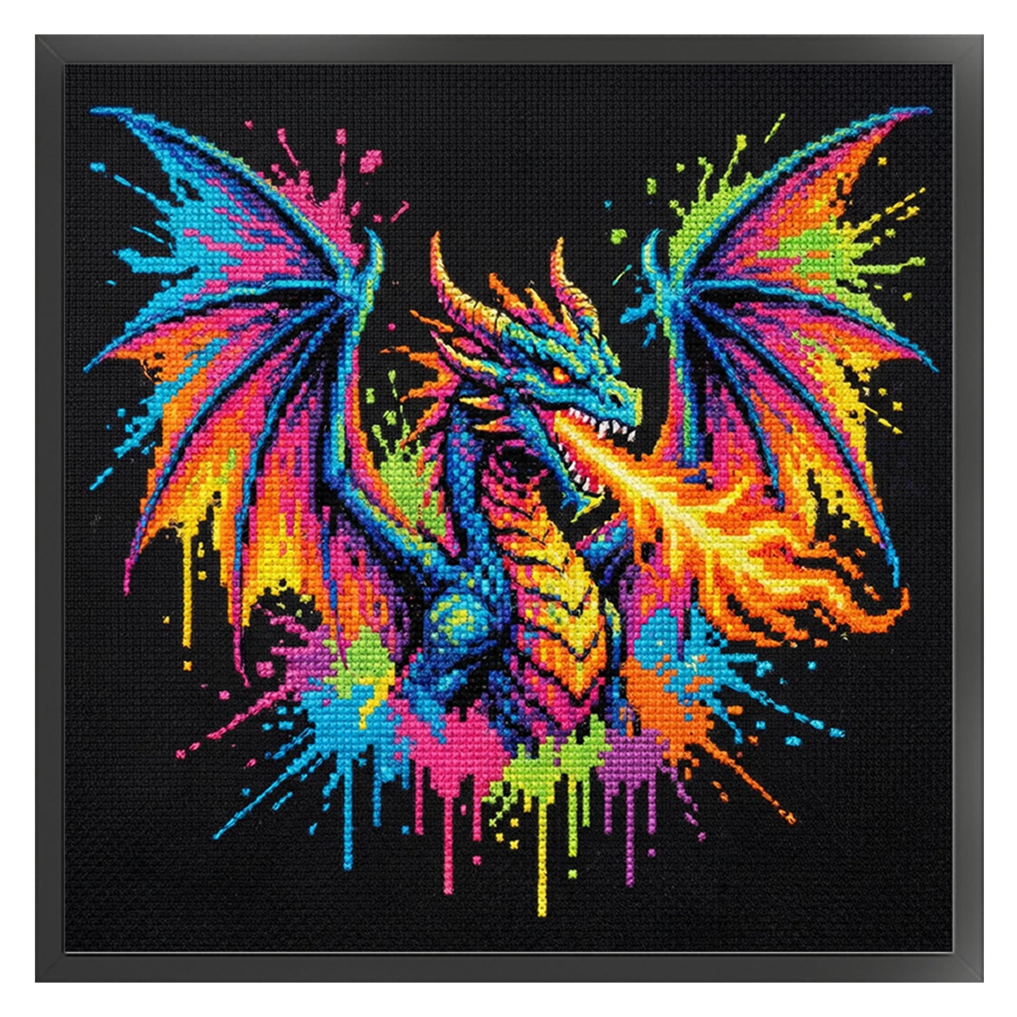 Colorful Splash Dragon - Full 14CT Stamped Cross Stitch 30x30CM - Huacan