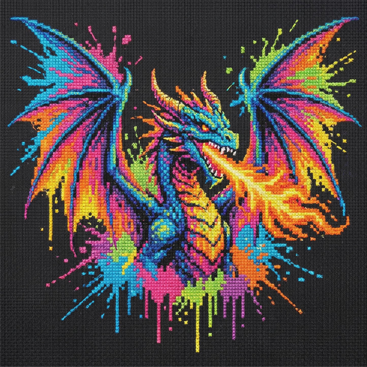 Colorful Splash Dragon - Full 14CT Stamped Cross Stitch 30x30CM - Huacan