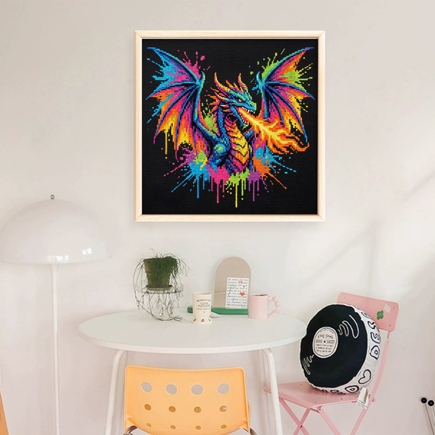 Colorful Splash Dragon - Full 14CT Stamped Cross Stitch 30x30CM - Huacan