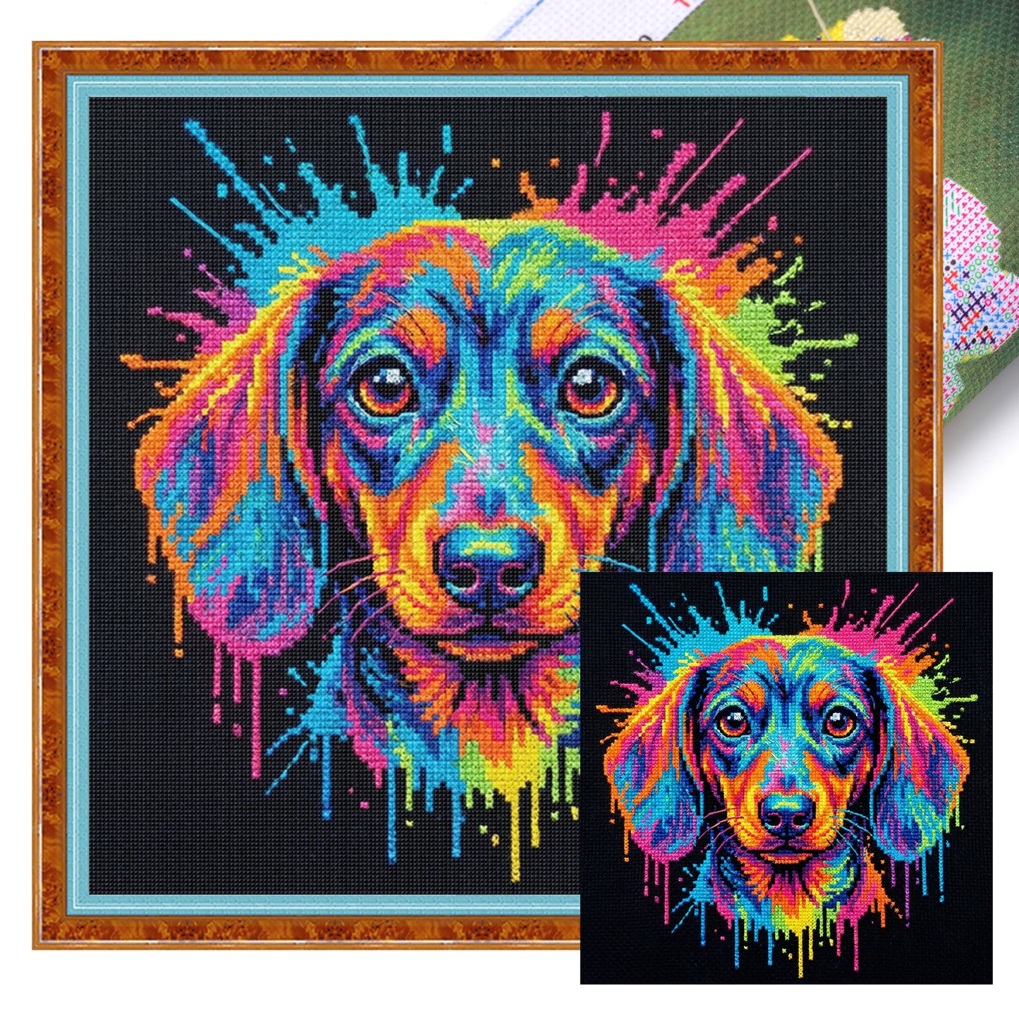 Colorful Splash Dachshund - Full 14CT Stamped Cross Stitch 30x30CM - Huacan