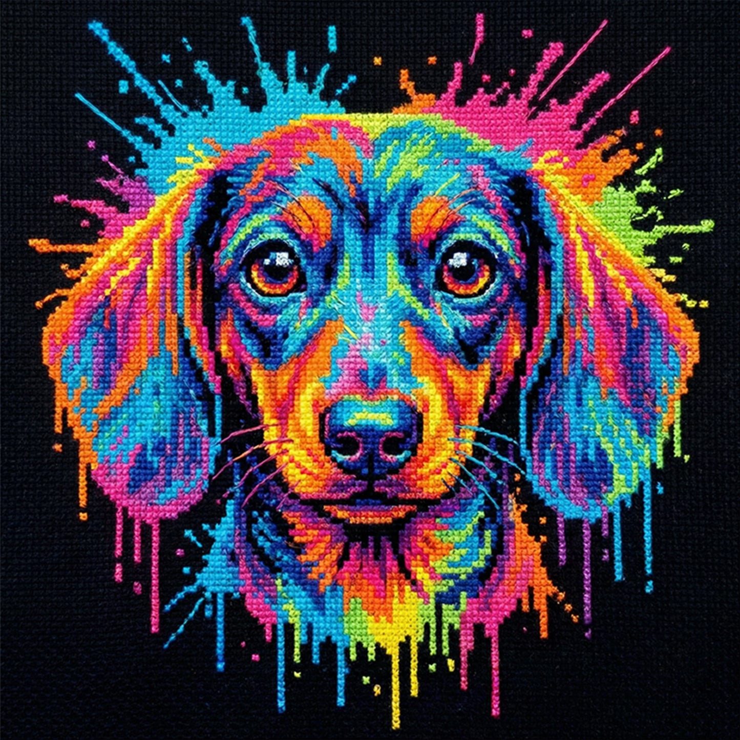 Colorful Splash Dachshund - Full 14CT Stamped Cross Stitch 30x30CM - Huacan