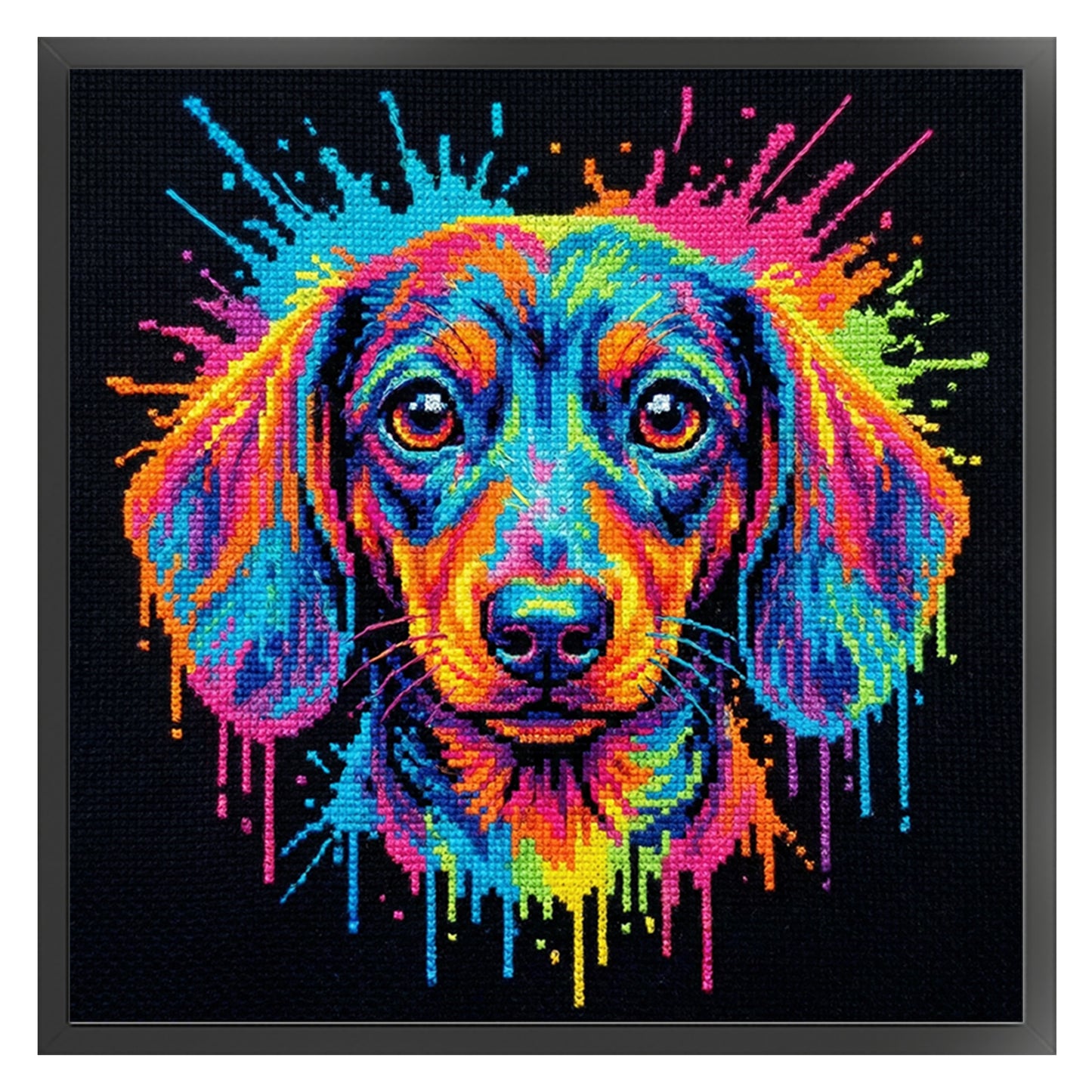 Colorful Splash Dachshund - Full 14CT Stamped Cross Stitch 30x30CM - Huacan