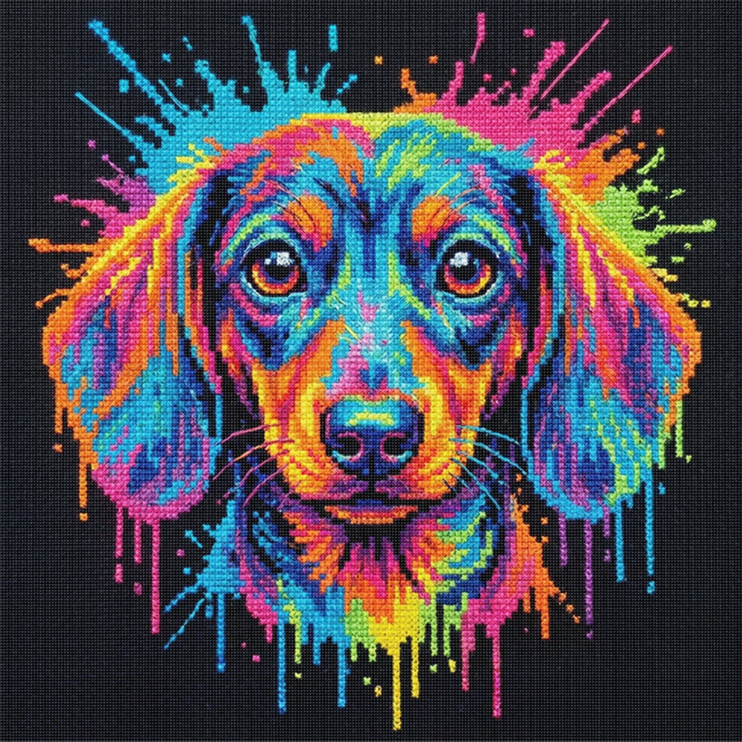 Colorful Splash Dachshund - Full 14CT Stamped Cross Stitch 30x30CM - Huacan