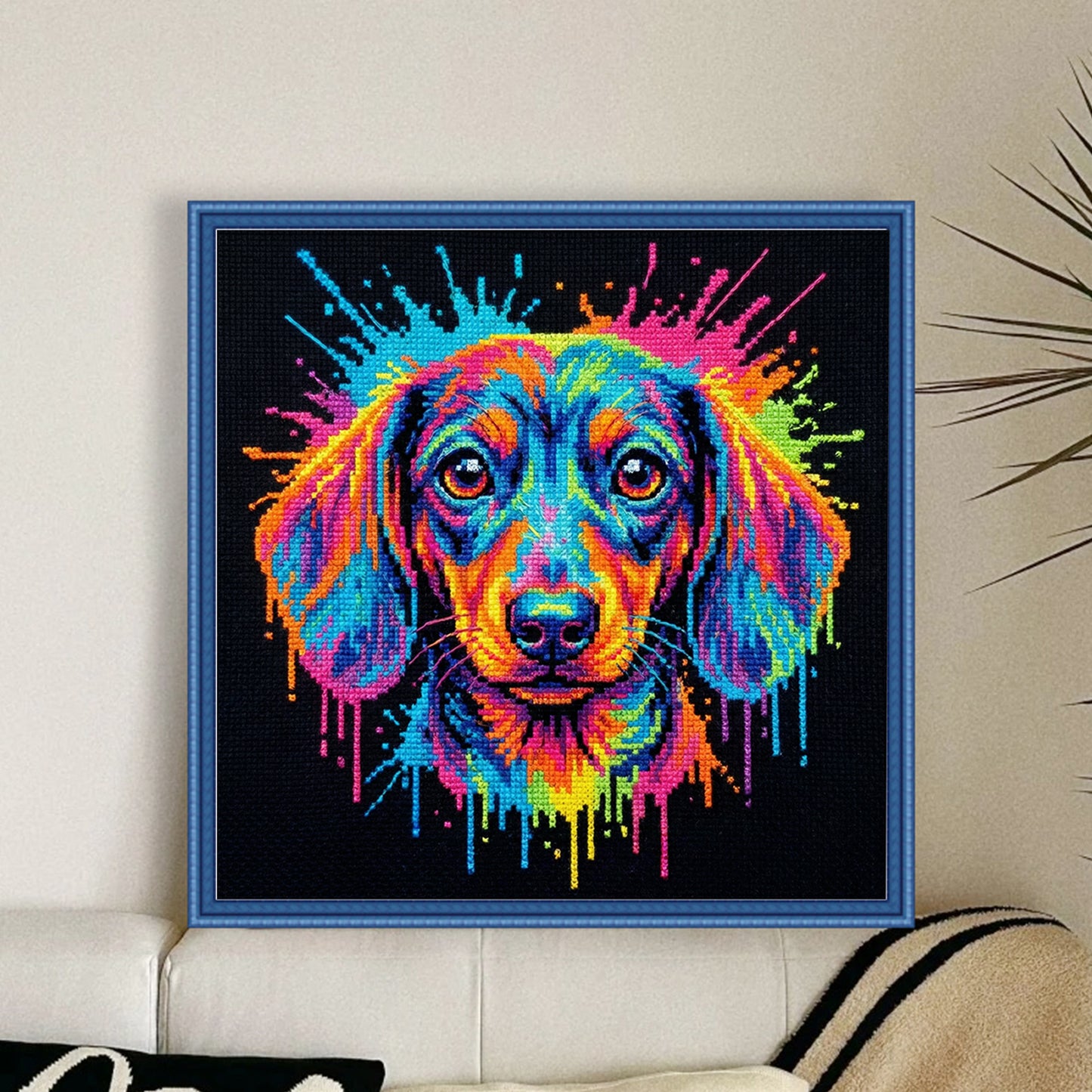 Colorful Splash Dachshund - Full 14CT Stamped Cross Stitch 30x30CM - Huacan