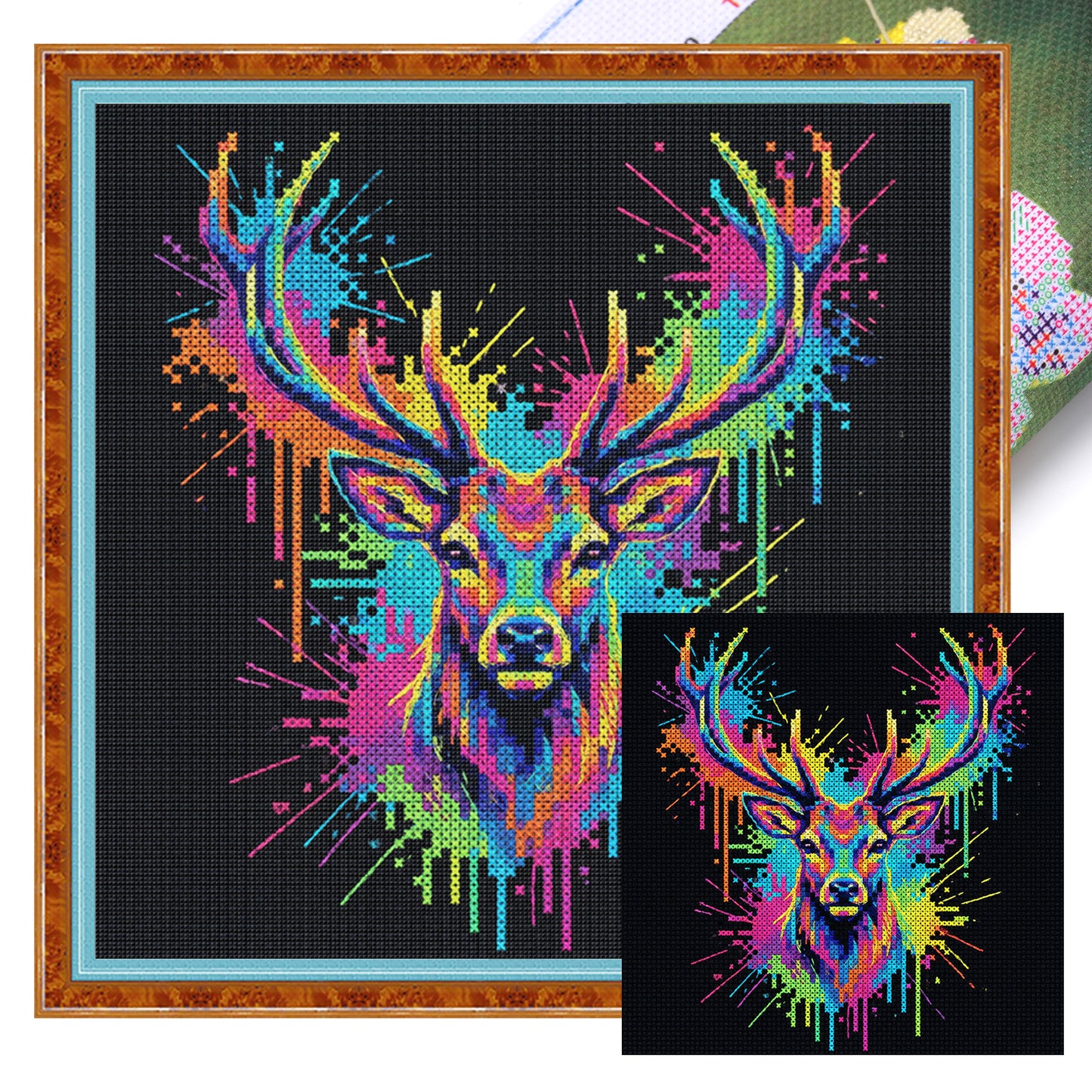 Colorful Splash Elk - Full 14CT Stamped Cross Stitch 30x30CM - Huacan
