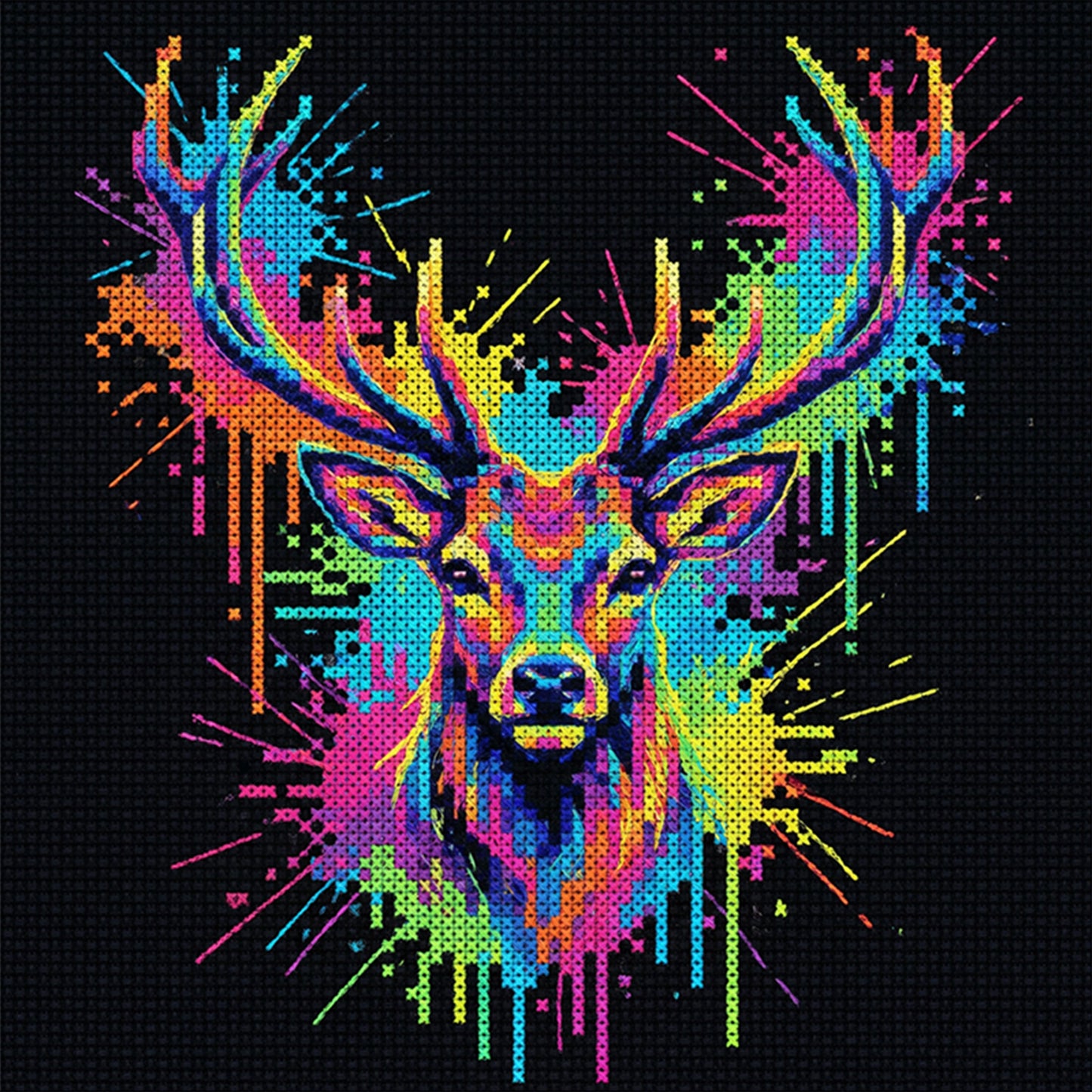Colorful Splash Elk - Full 14CT Stamped Cross Stitch 30x30CM - Huacan