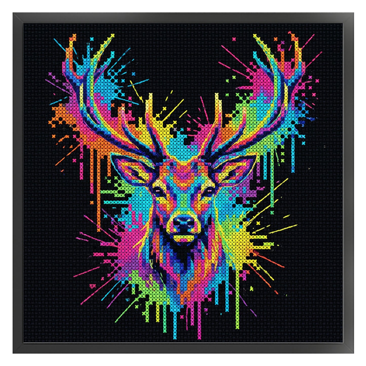 Colorful Splash Elk - Full 14CT Stamped Cross Stitch 30x30CM - Huacan