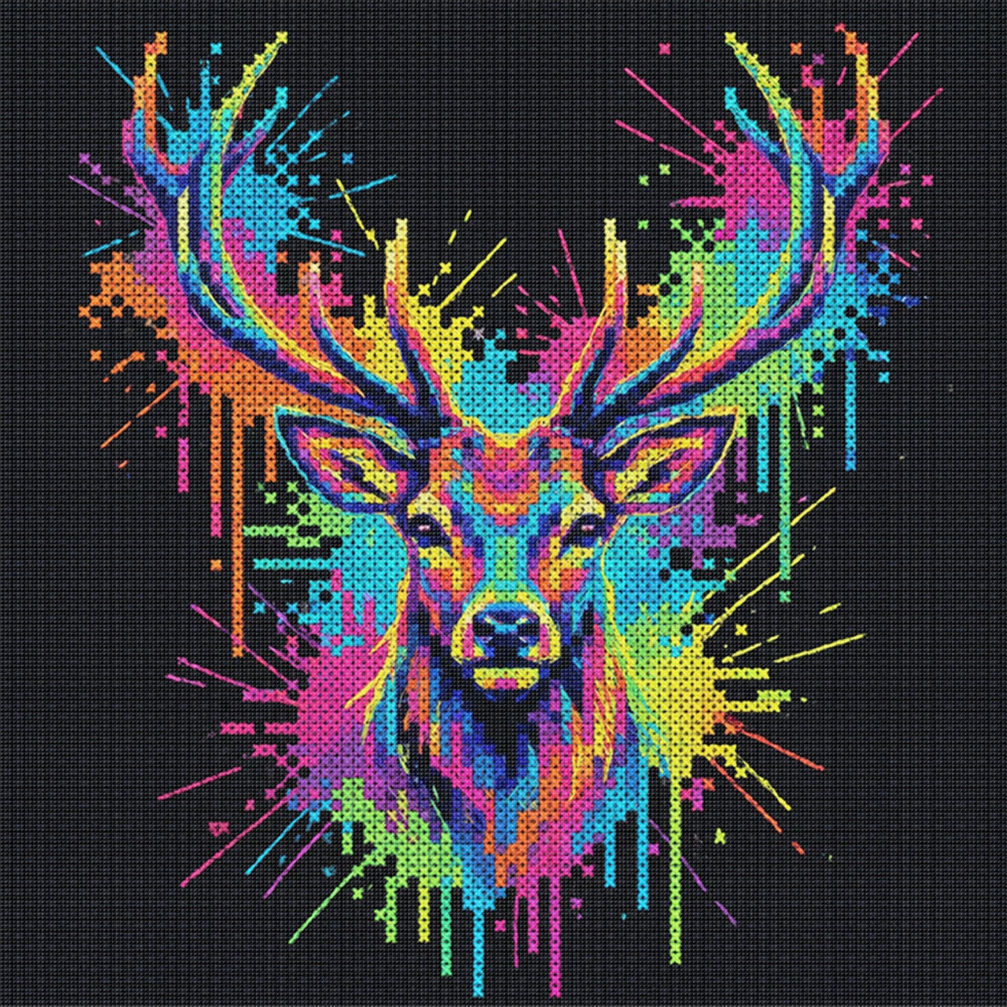Colorful Splash Elk - Full 14CT Stamped Cross Stitch 30x30CM - Huacan