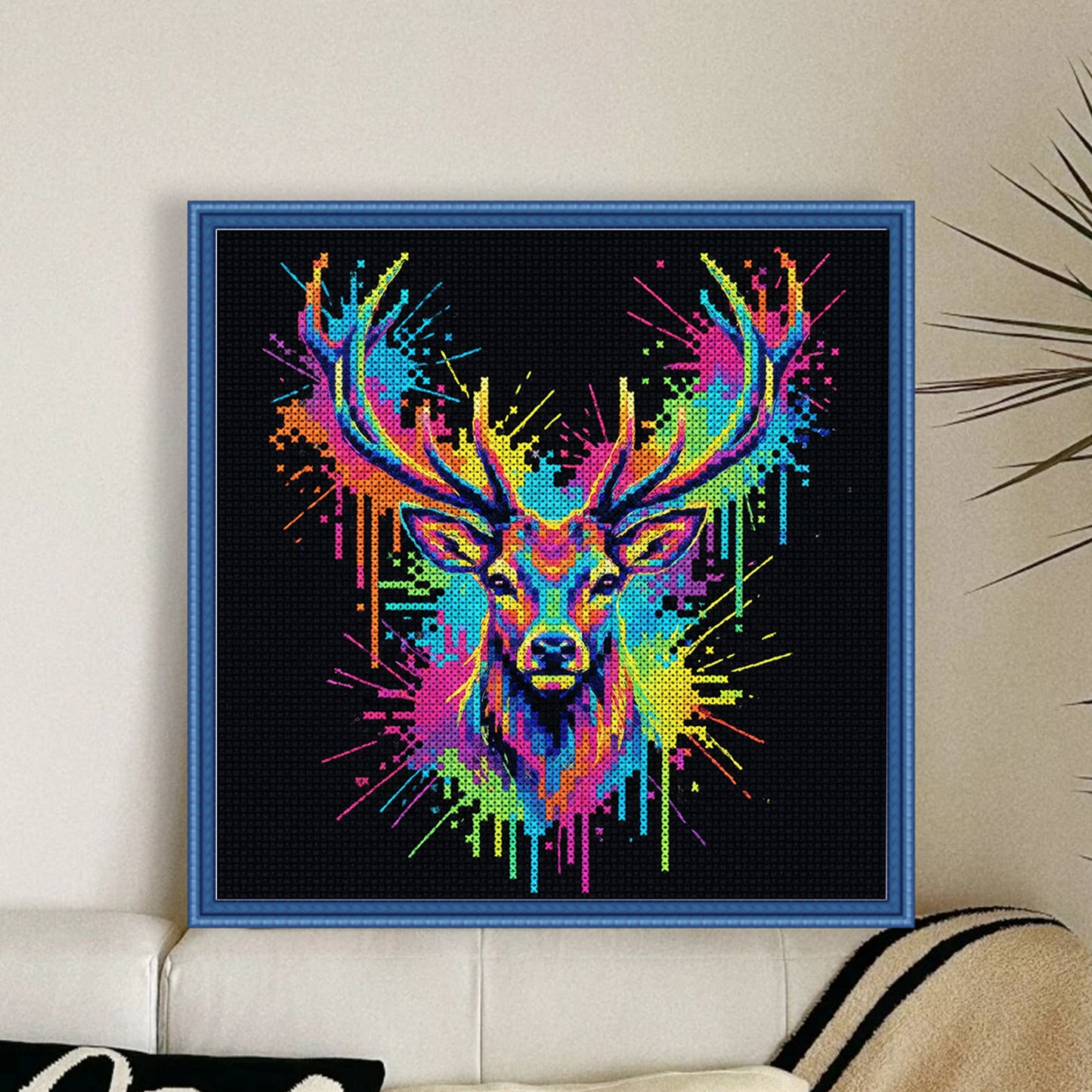 Colorful Splash Elk - Full 14CT Stamped Cross Stitch 30x30CM - Huacan