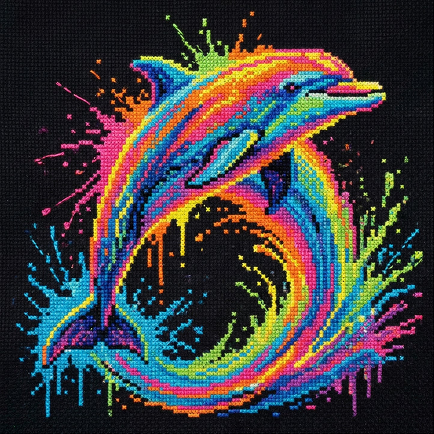 Colorful Splash Dolphin - Full 14CT Stamped Cross Stitch 30x30CM - Huacan