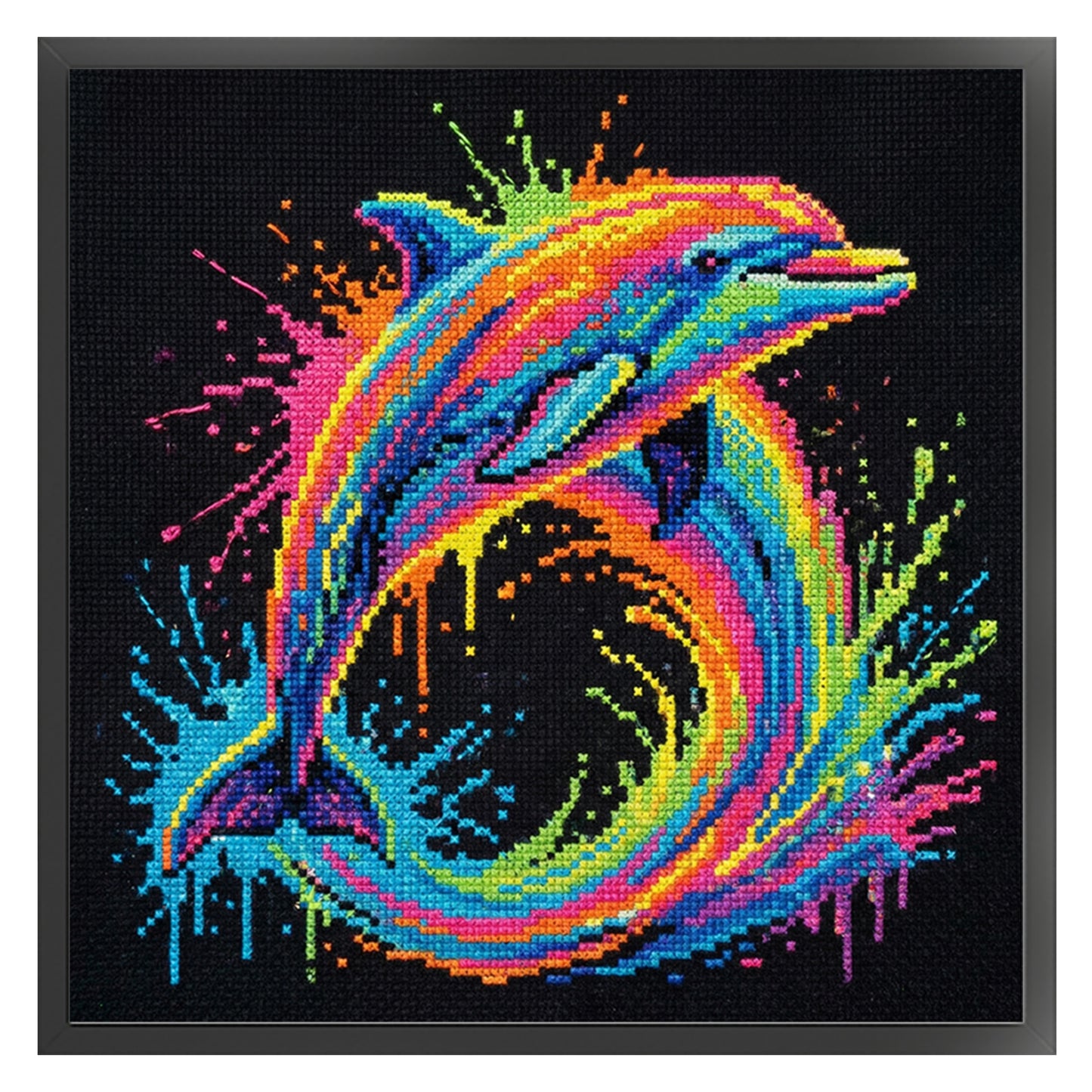 Colorful Splash Dolphin - Full 14CT Stamped Cross Stitch 30x30CM - Huacan