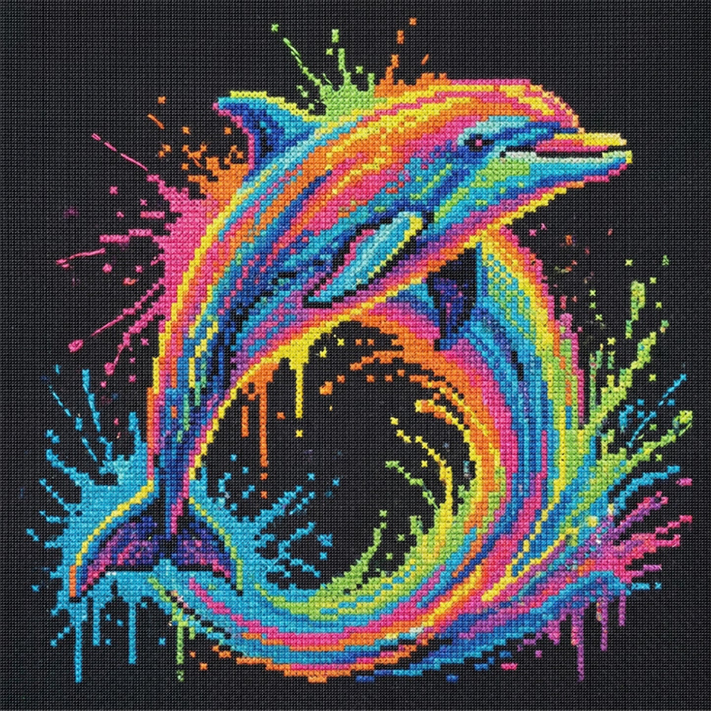Colorful Splash Dolphin - Full 14CT Stamped Cross Stitch 30x30CM - Huacan