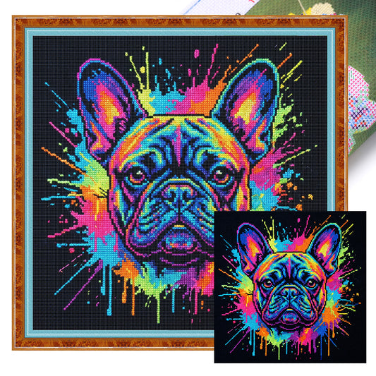 Colorful Splash Bulldog - Full 14CT Stamped Cross Stitch 30x30CM - Huacan