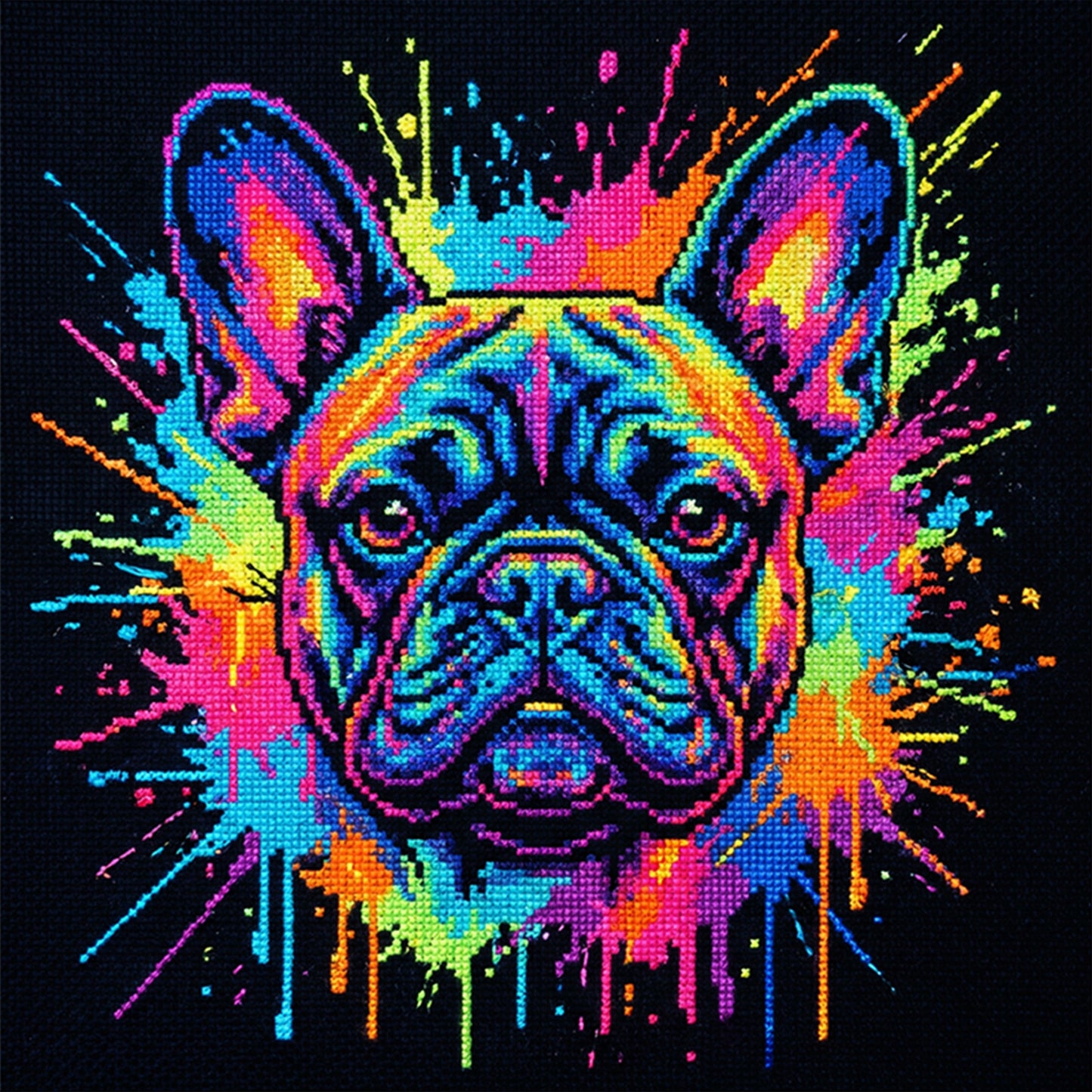 Colorful Splash Bulldog - Full 14CT Stamped Cross Stitch 30x30CM - Huacan