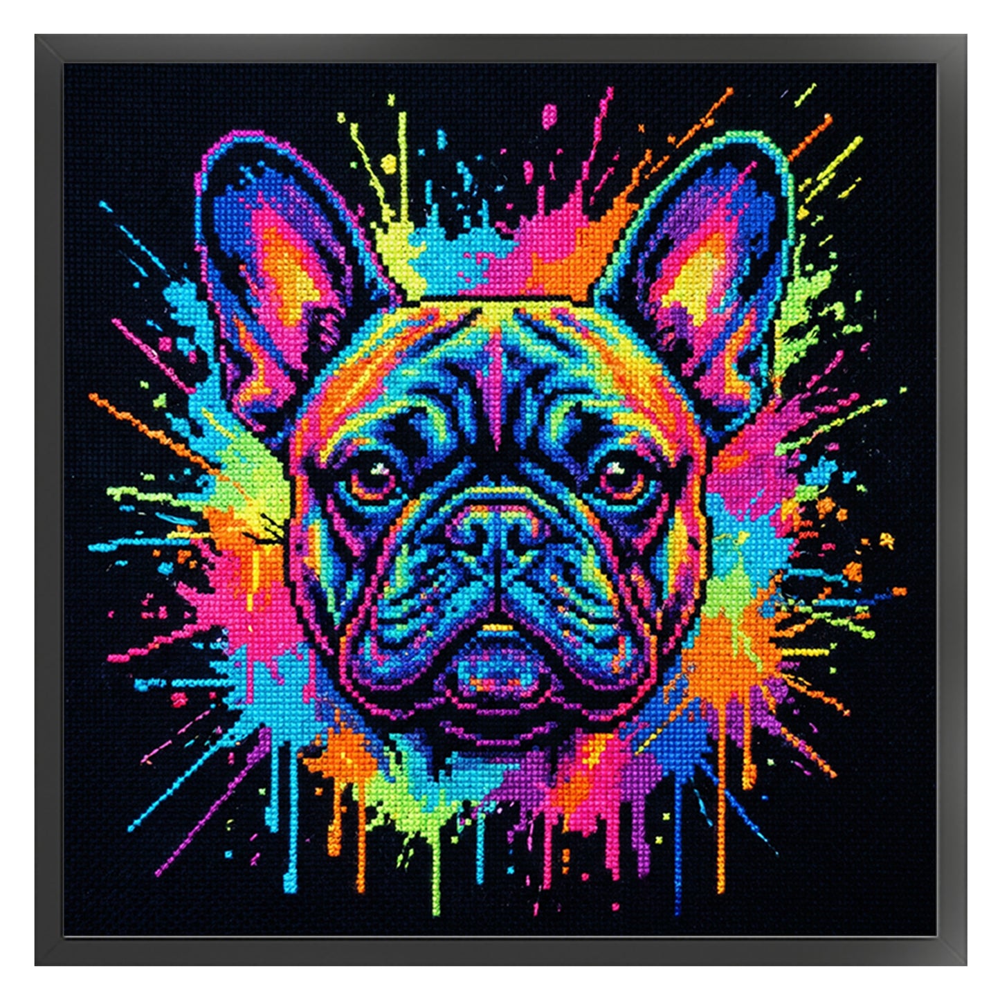 Colorful Splash Bulldog - Full 14CT Stamped Cross Stitch 30x30CM - Huacan