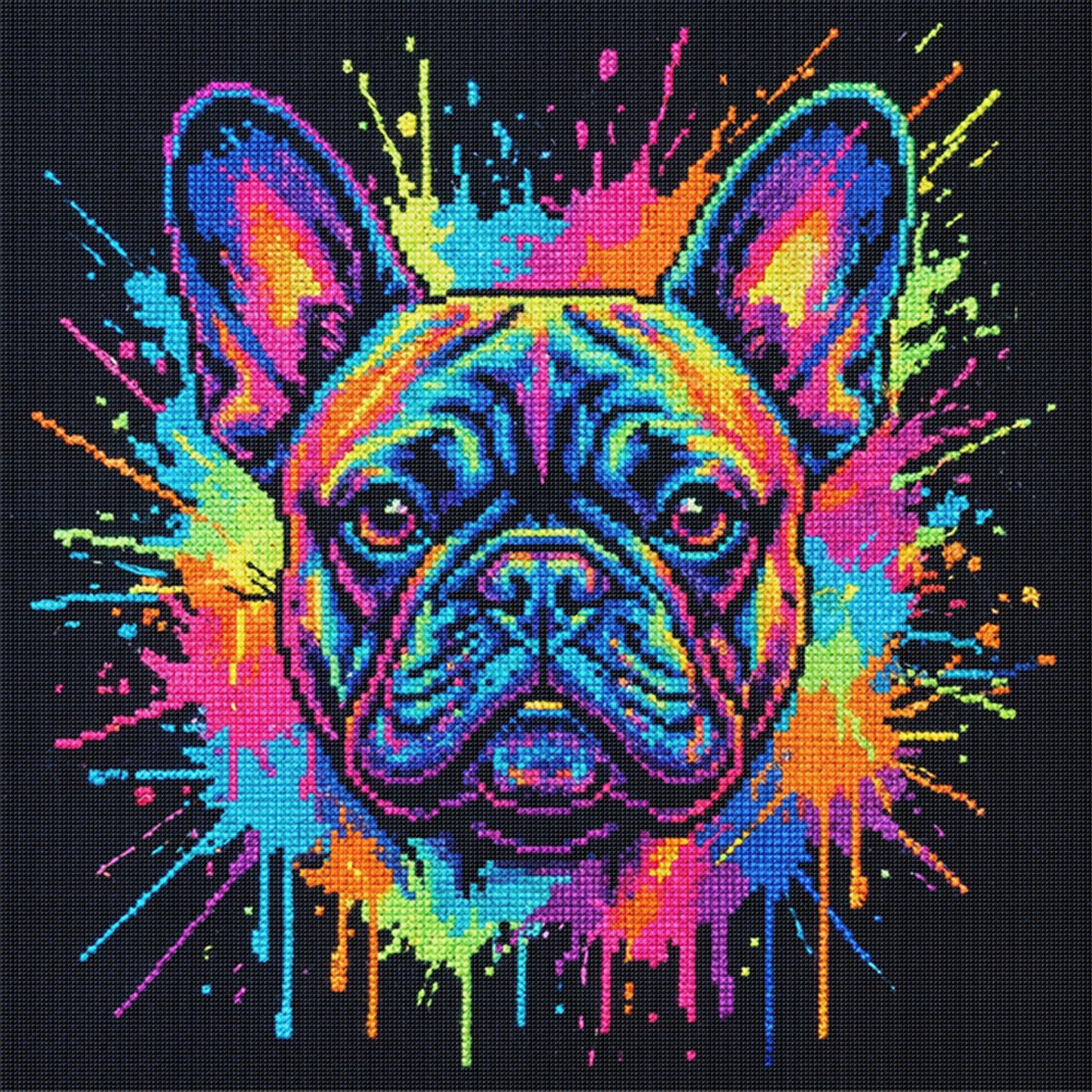 Colorful Splash Bulldog - Full 14CT Stamped Cross Stitch 30x30CM - Huacan