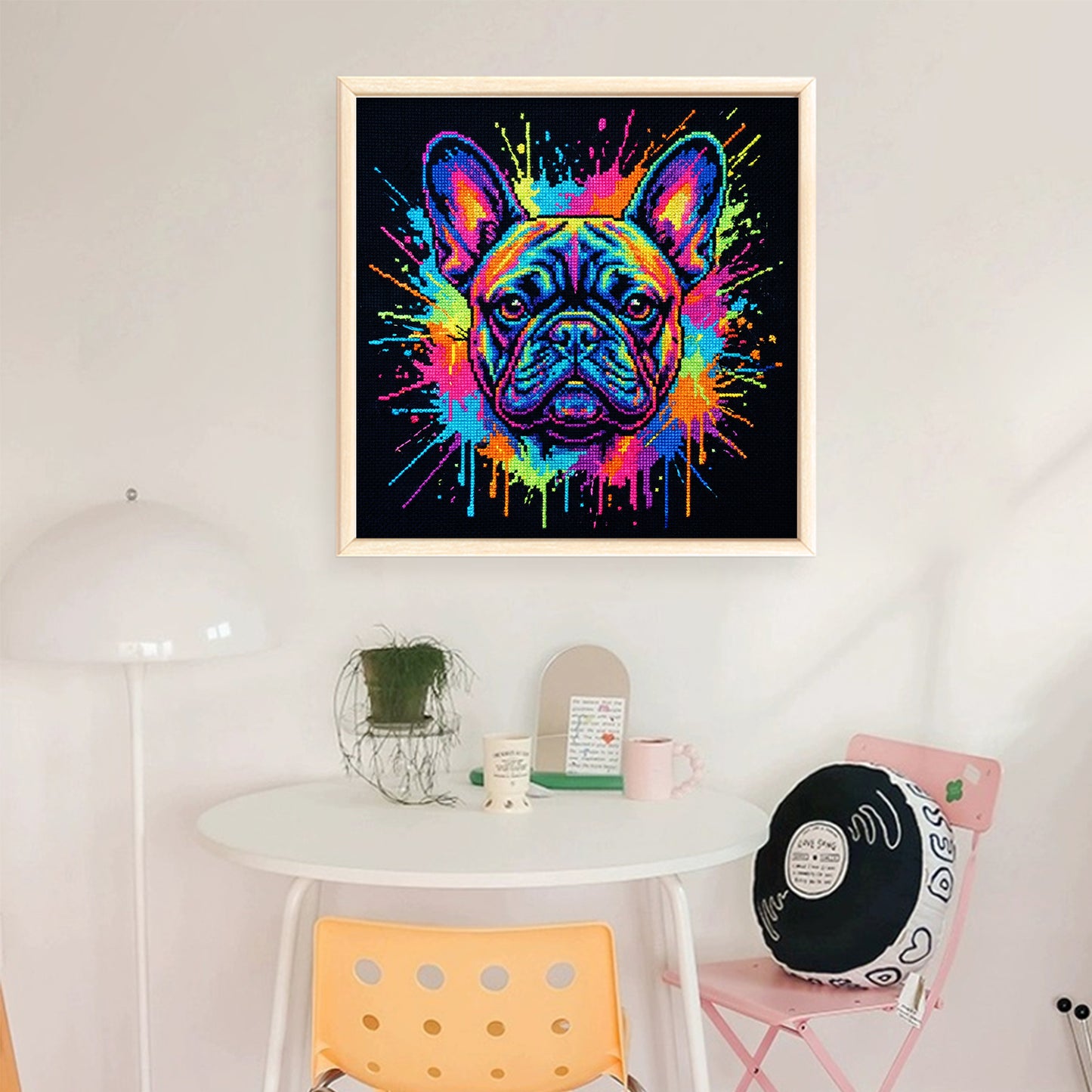 Colorful Splash Bulldog - Full 14CT Stamped Cross Stitch 30x30CM - Huacan