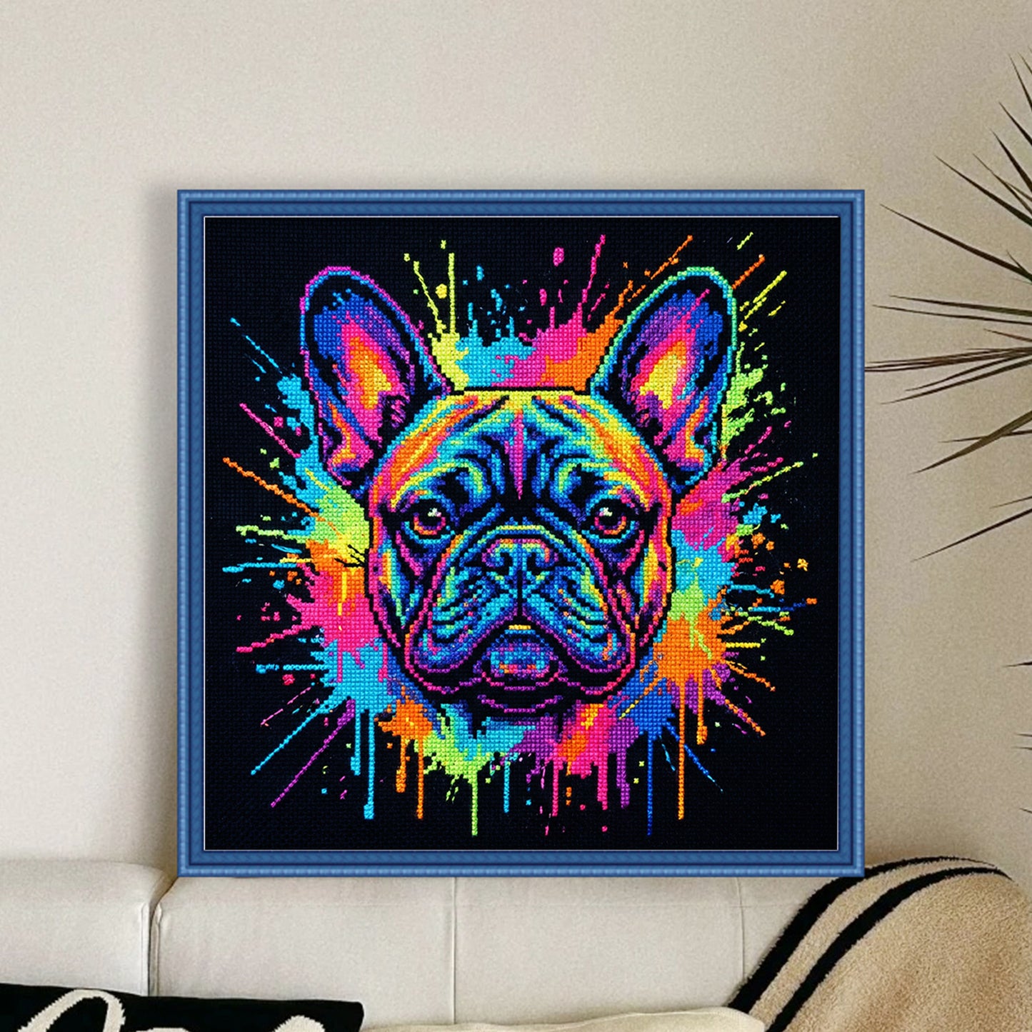 Colorful Splash Bulldog - Full 14CT Stamped Cross Stitch 30x30CM - Huacan