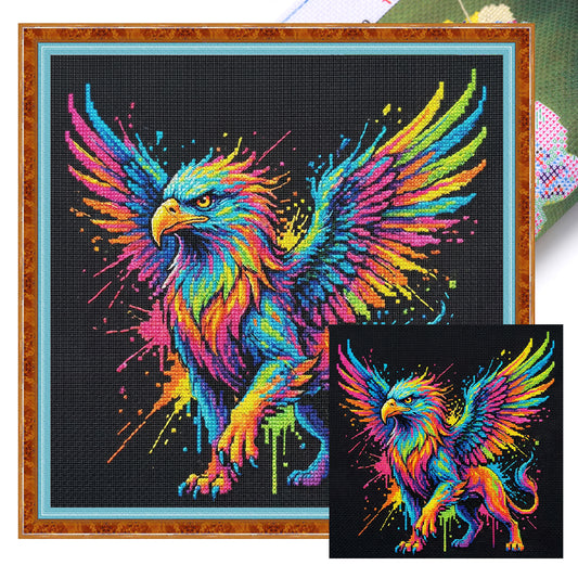 Colorful Splash Griffin - Full 14CT Stamped Cross Stitch 30x30CM - Huacan