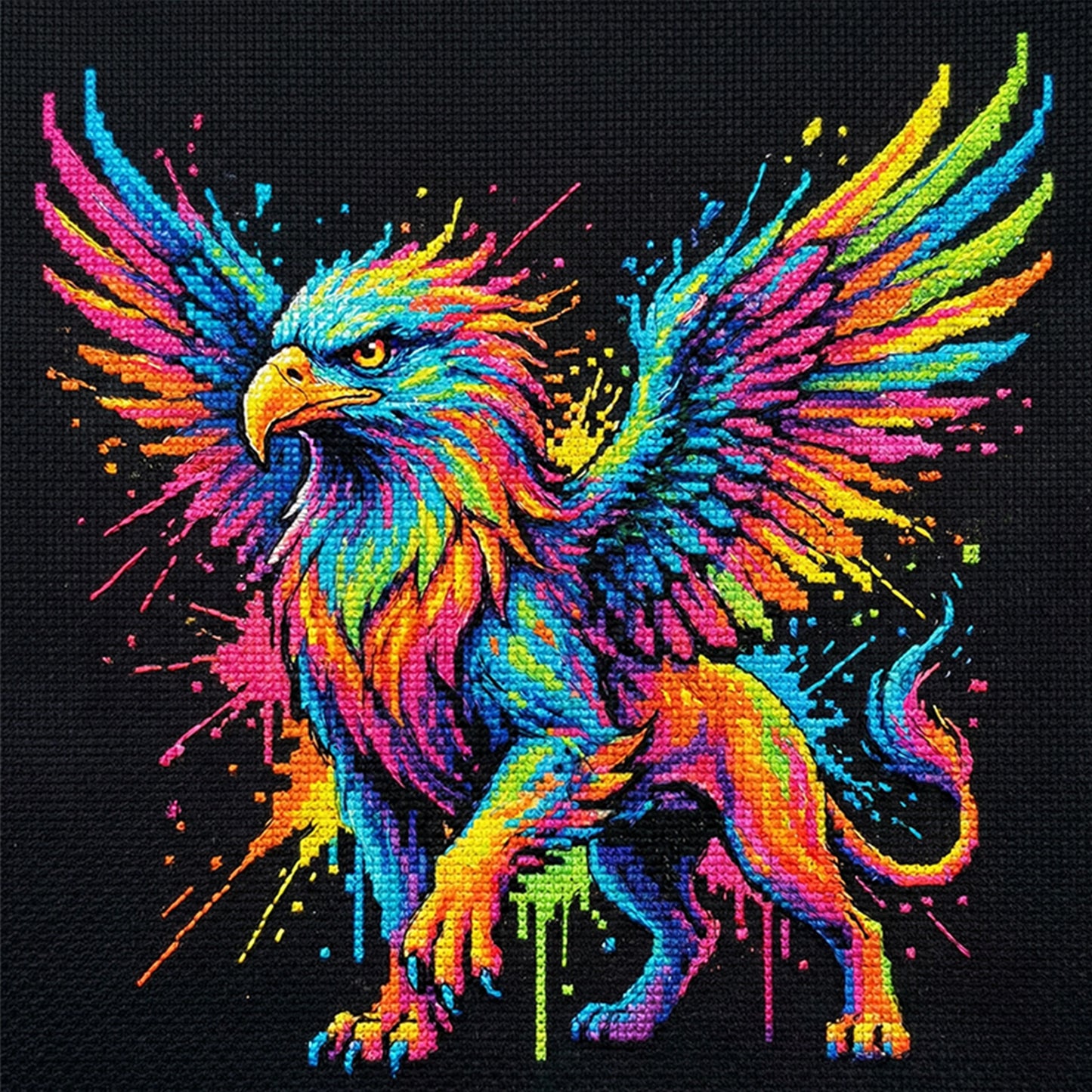 Colorful Splash Griffin - Full 14CT Stamped Cross Stitch 30x30CM - Huacan